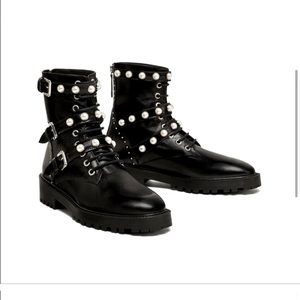 Zara Moto FAUX Pearl Combat Boot w/ buckles SOLD OUT - new with tag BLOGGER FAV